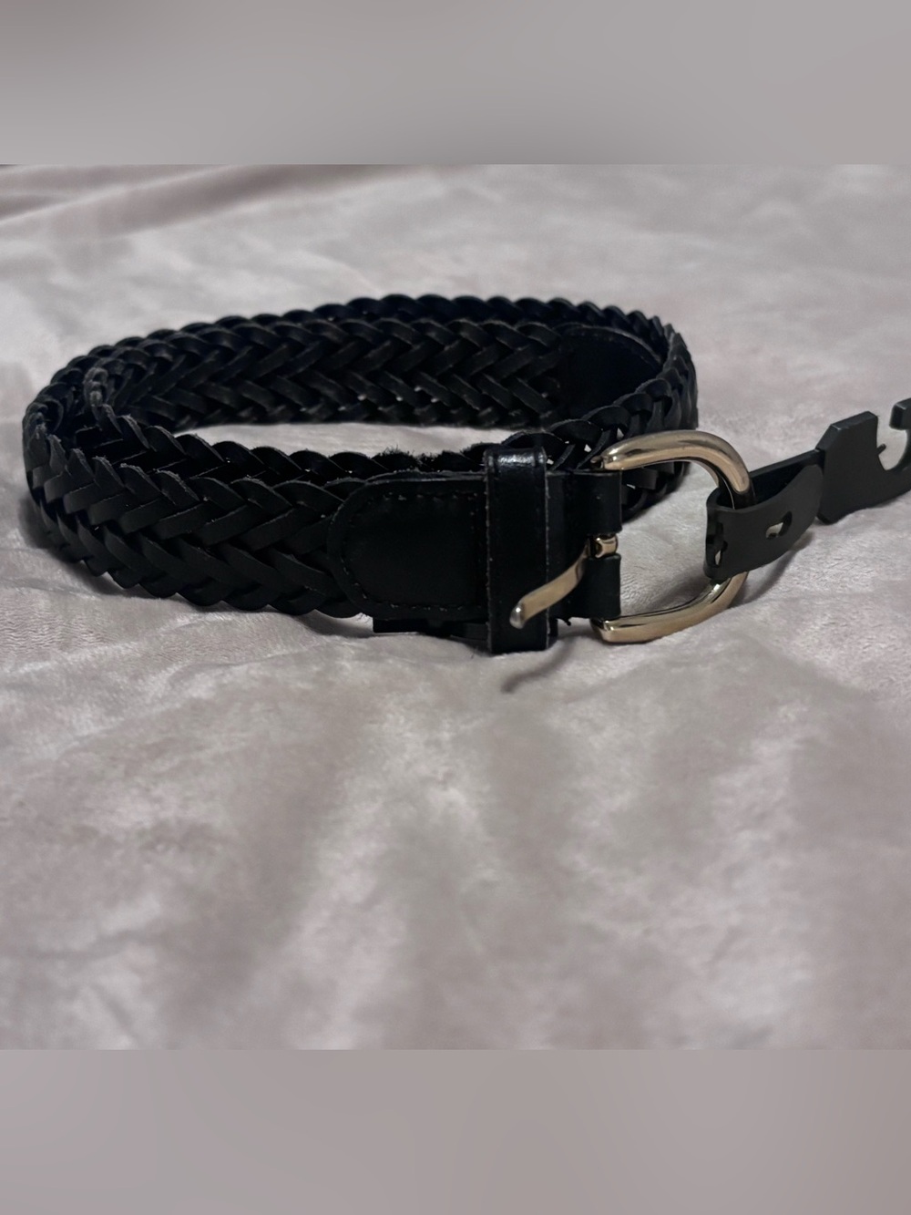 Size XS Black Leather Braided Belt Vintage EUC.